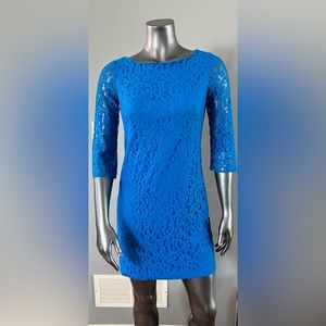 Nine & Co Blue Lace Overlay 3/4 Sleeve Day to Dinner Shift Dress